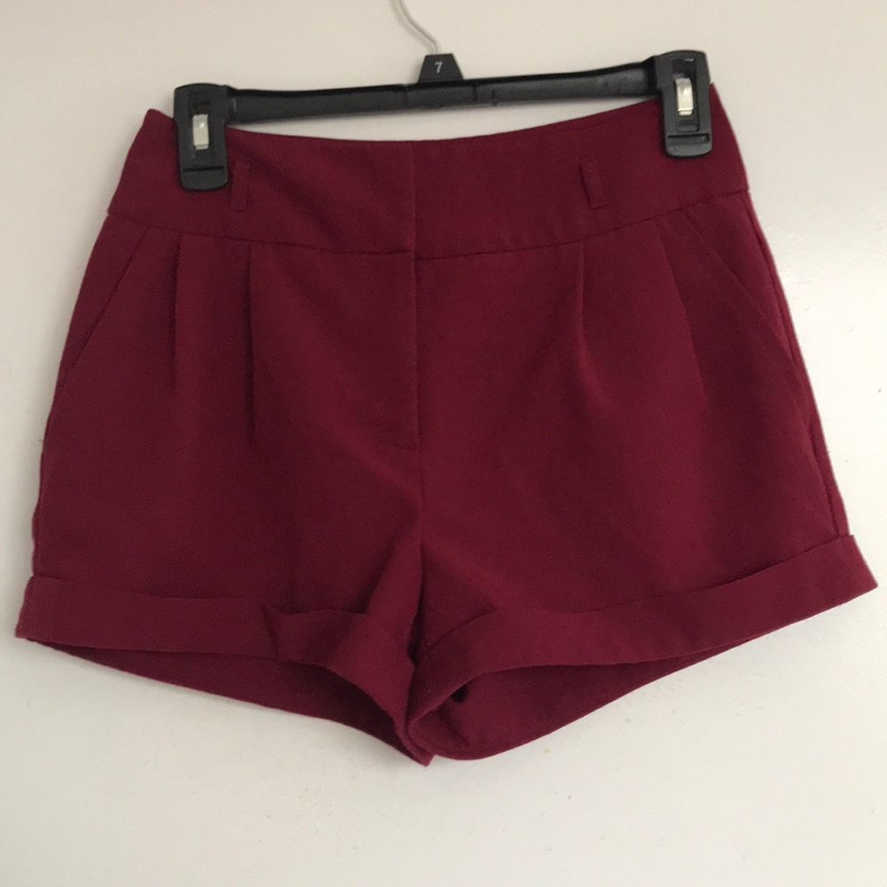 Burgundy High Waisted Shorts
